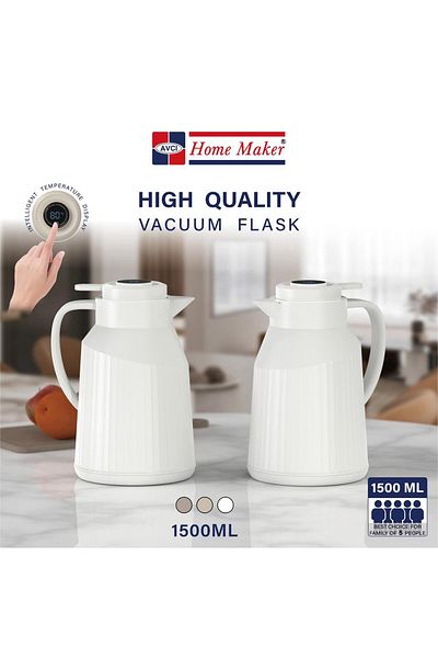 AVCI HOME MAKER 1.5 LITRE VACUUM FLASK - TEMPERATURE DISPLAY, WHITE