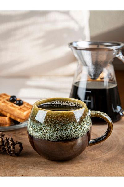 M'art Home Green Alaca Coffee Mounted - Artistic Large Mug