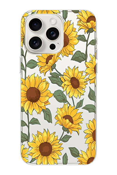 moonset Iphone 15 Pro Uyumlu Ay Çiçeği Tasarımlı Baskılı Şeffaf Telefon Kılıfı