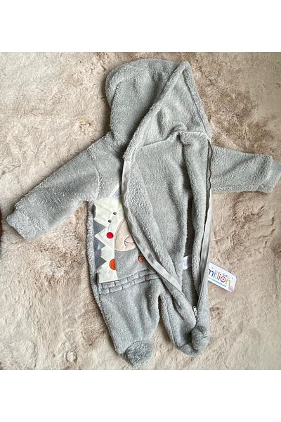 babymoon kids Giraffe Patterned Zippered Plush Jumpsuit