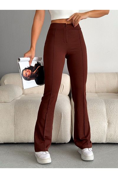 MetuCA Women's Brown Casual Lycra Stretchy Flared Leg Straight Tight Leggings Pants