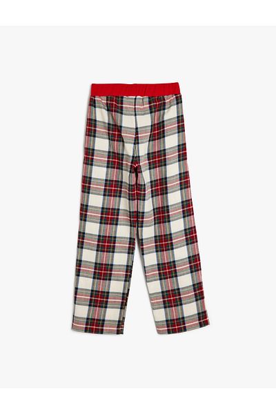 Koton Baumwollkarierte Pyjamahose mit elastischem Bund