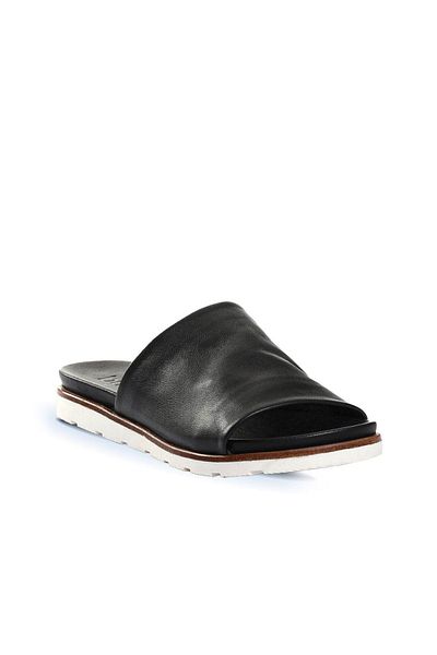 BUENO Black and White Women's Flat Slippers - Leather 01wl0503