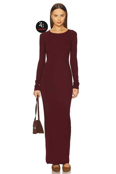 Zagrep Women's Burgundy Silk Jersey Maxi Dress Lined Does Not Show Inside Maxi Dress