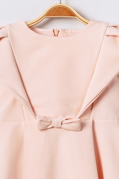 Bebüş Φιόγκος Λεπτομέρεια Ποδηλατικό λαιμόκοψη Κοντό μανίκι σολομό φόρεμα για κορίτσια 15702