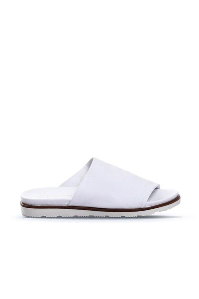 BUENO Papuci de damă din piele albă - Design simplu 01wl0503