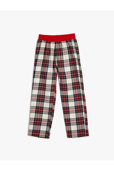 Koton Baumwollkarierte Pyjamahose mit elastischem Bund