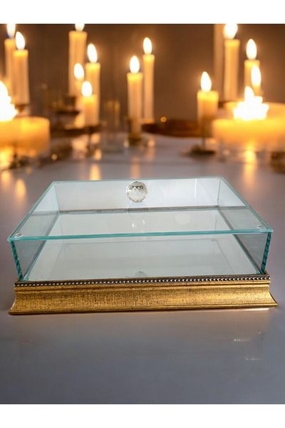 AYZ HOME Promise Engagement Chocolate Dowry Box 20*30 Wooden Edge Mirrored Base Glass Box