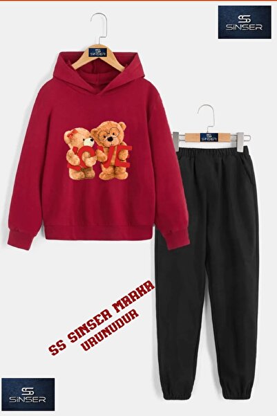 SS SİNSER Παιδικό σετ φόρμας με κουκούλα και στάμπα  "BEAR LOVE "