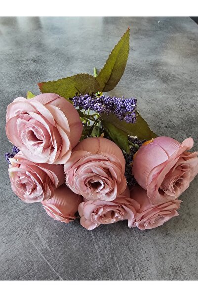 YAPAY ÇİÇEK DERYASI Yapay Cipso Aranjmanli 7 Kafa Lila Gül Buketi dekor Saksı