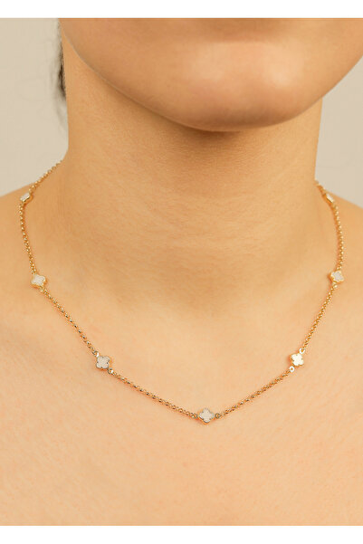 kuyumcu nurettin 4,50 gr (GRAM) 7 Yoncalı Sedef 50 Cm & Boyunluk Kolye 14 Ayar Altın