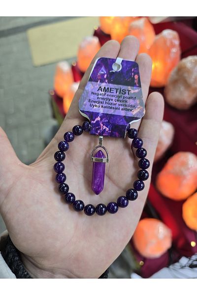 NBS Beautiful Naturel Stones 8 mm Amethyst Natural Stone Bracelet Necklace - Gift