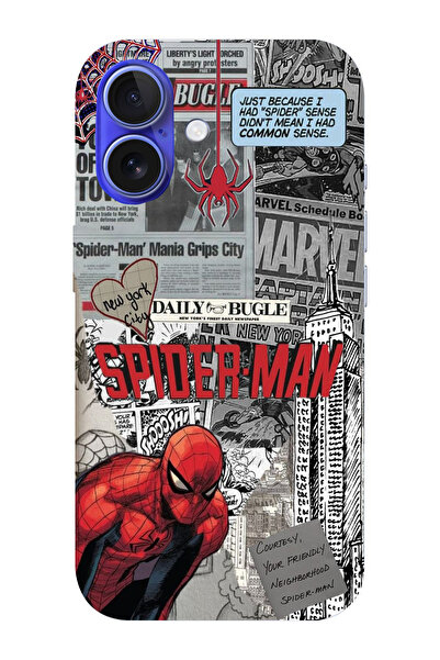 moonset Iphone 16 Uyumlu Örümcek Kolaj Tasarımlı Baskılı Şeffaf Telefon Kılıfı