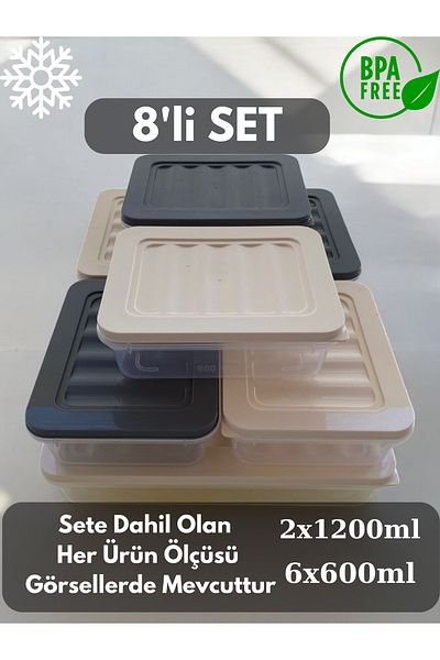 PONÇİK STORE 8-Piece Storage Container, Microwave Compatible Storage Container 2 X 1200 ml - 6 X 600 ml