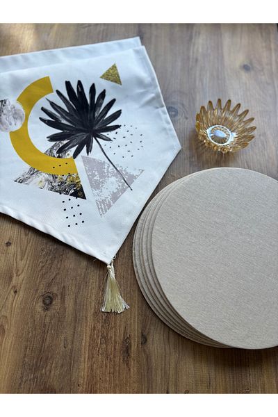 HALFART Μοντέρνο Palm Duck Linen Runner και Σετ 6 τεμαχίων Cream Supla