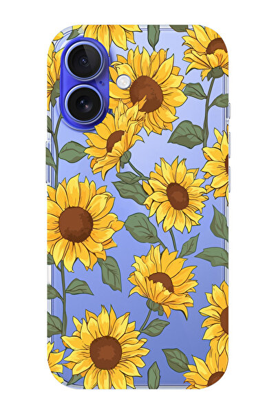 moonset Iphone 16 Plus Uyumlu Ay Çiçeği Tasarımlı Baskılı Şeffaf Telefon Kılıfı