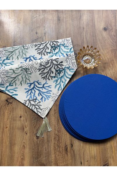 HALFART Blue Coral Duck Linen Runner și 6 Saks Supla