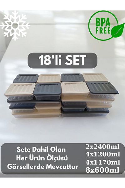 PONÇİK STORE 18 Colorful Refrigerator - Organizer and Storage Container, 2X2400-4X1200-4X1170-8X600 ml Capacity