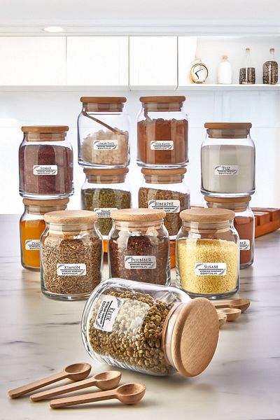 ESIVITALIA 12-Piece Luxury Spice Set with Label, Bamboo Lid and Spoon 300 ml