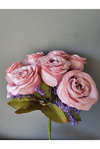 YAPAY ÇİÇEK DERYASI Yapay Cipso Aranjmanli 7 Kafa Lila Gül Buketi dekor Saksı