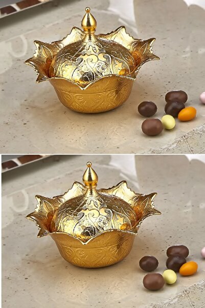 BİTERSE Hediyelik Kapaklı Hurmalık Şekerlik Lokumluk Gül Tas Gold Renk