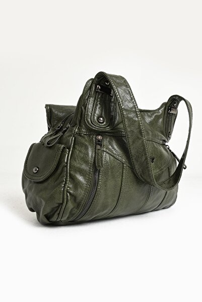 571 Collections Çanta حقيبة كتف من الجلد الصناعي الأخضر - موديل 571-11-13C