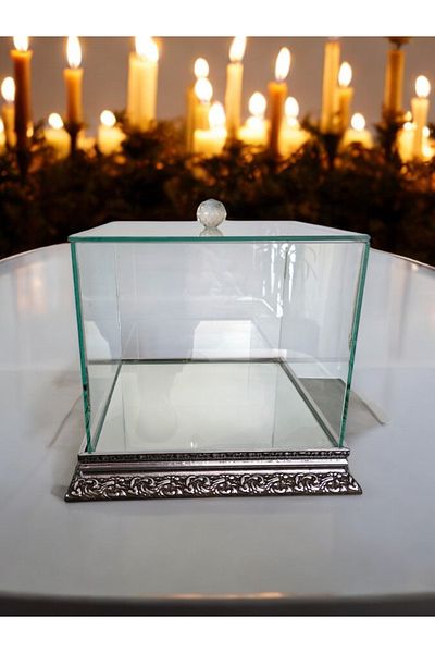 AYZ HOME Glass Embroidered Silver Promise Engagement Dowry Bundle Box 25*25 cm Bridal Groom Bundle
