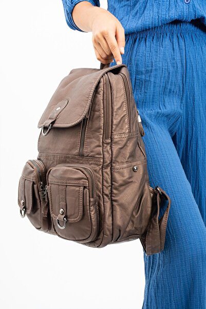 571 Collections Çanta Bronze Washed Leather Backpack