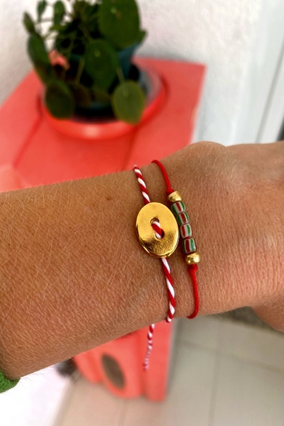 Shepidi 2'li düğme marteniçka boncuk kırmızı ip bileklik