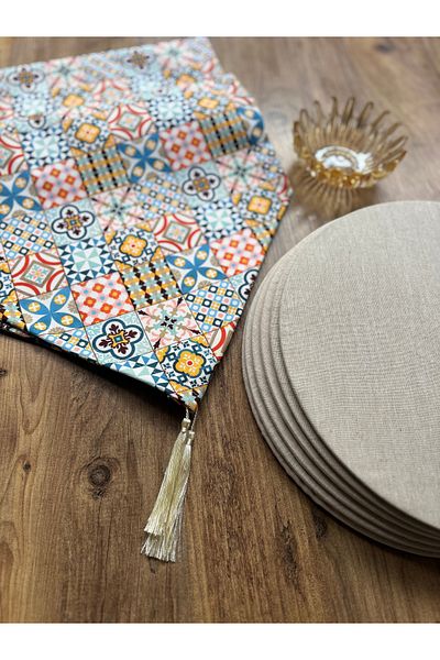HALFART Μοτίβο πλακιδίων Duck Linen Runner και Σετ 6 τεμαχίων Cream Supla
