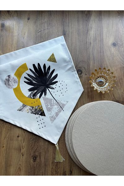 HALFART Μοντέρνο Palm Duck Linen Runner και Σετ 6 τεμαχίων Cream Supla