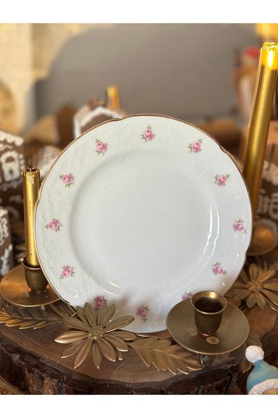 KAISER Stamped Porcelain White Pink Purple Floral Gold Gilded Seersucker Embossed Presentation Dessert Plate