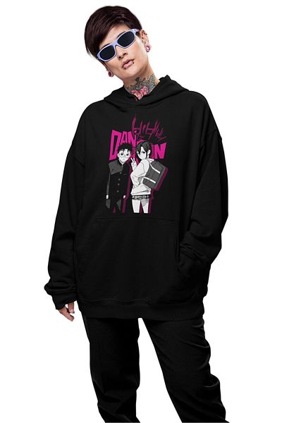 Fuddy Moda Oversize Okarun and Momo Printed Hooded Sweatshirt, Unisex Dandadan Anime Themed Hoodie