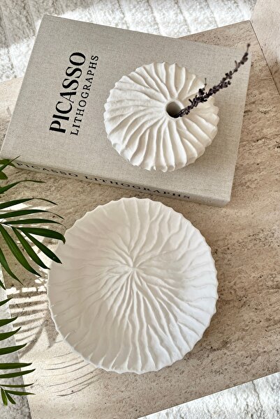 Mandalin Art Studio مجموعة أطباق ومزهرية خرسانية مزخرفة متوافقة مع HM