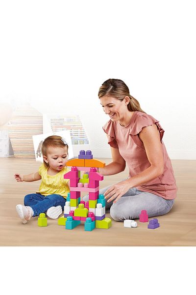 Mega Bloks حقيبة بناء MB First Builders مكونة من 60 قطعة باللون الوردي - DCH54