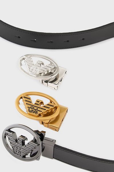Emporio Armani Genuine Leather Belt with Interchangeable Buckle Men's Belt Em 001924   Af15457 Uc001