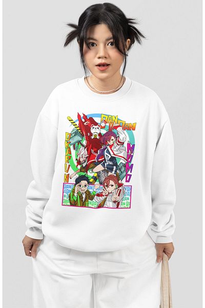 Fuddy Moda Φούτερ χωρίς κουκούλα με στάμπα Dandadan, Unisex Anime με θέμα Crew Neck Sweat