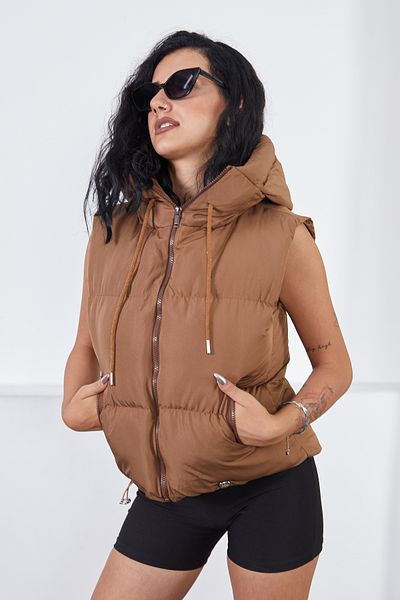 moda armanc Къса спортна пухена жилетка с качулка