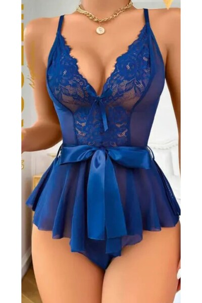 Bluewhs Kadın Fantezi Özel Gecelik Şık Tasarım Transparan Dantelli Tül Detaylı Gecelik