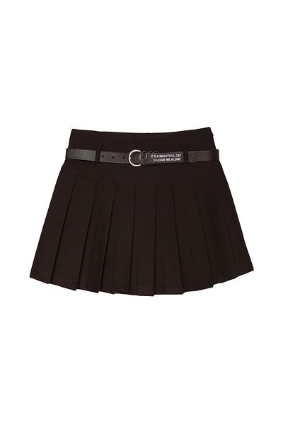 Quzu Brown Mini Skirt - Belt Detail and Pleated