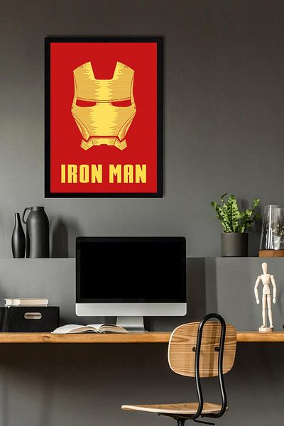 Saturn Iron Man Logo Framed Painting - Iron Man Marvel Movie Poster Painting