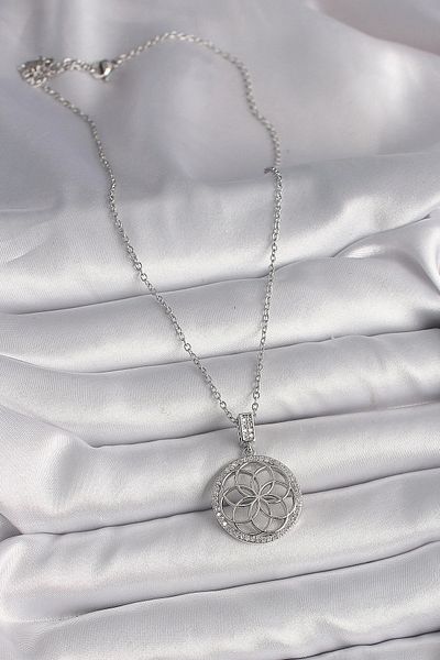 Clariss 316L Steel Silver Color Chain Zircon Stone Lotus Model Women's Necklace