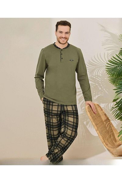 Pijamoni Ανδρικό σετ πιτζάμες με μακρυμάνικο γιακά με βαμβακερό κουμπί 100/11 - 1 Τεμάχιο