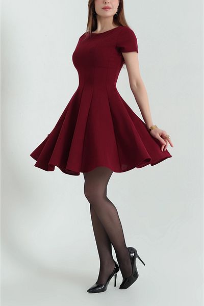vuvutasarım Rochie Crepe cu mânecă scurtă, roșu Claret, cu fermoar, sezon nou 763