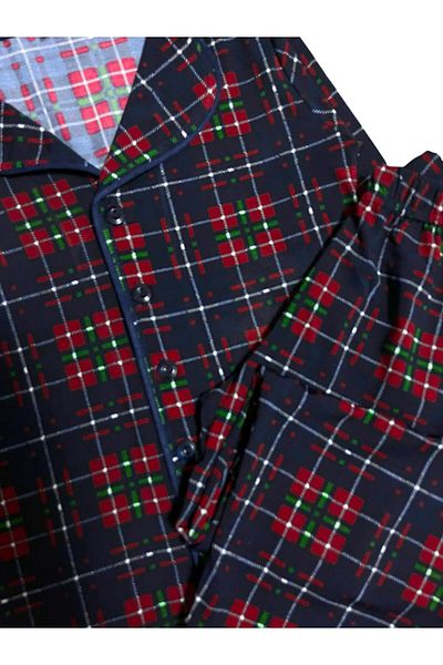 Fil Kids Boy's Cotton Burgundy Plaid Fabric Shirt Collar Buttoned Seasonal Pajamas Set