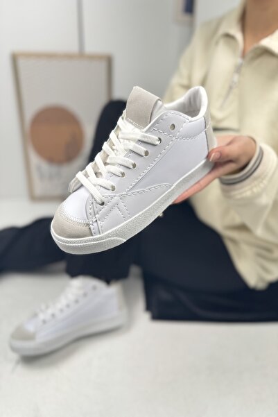 Allyup Pantofi de damă White Stone - cu șireturi și talpă zimțată, pantofi sp...