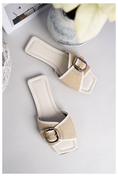Modafırsat Papuci de zi cu zi pentru femei, bej, tricotat, tricotat, elegant, acasă de vară, plajă, vacanță, birou, papuci