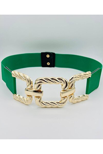 MODAM HİFA Gold Buckle Elastic Women's Belt Dress Belt Shirt Belt Coat Belt Stone Belt Pants