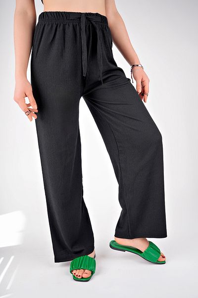 ELA Pantaloni palazzo negri cu talie elastică Hijab de damă