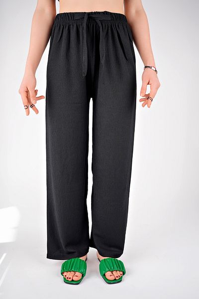 ELA Pantaloni palazzo negri cu talie elastică Hijab de damă